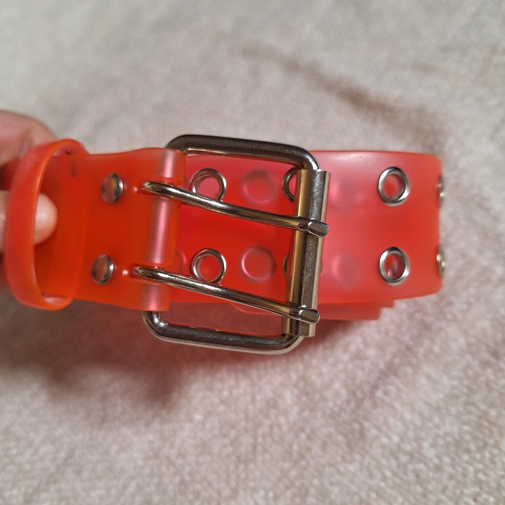 Vintage Y2K Barbiecore Hot Pink Rubber Translucent Double Grommet O Ring Belt